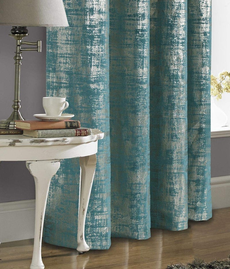 always4u 100% Blackout Soft Velvet Curtains for Bedroom Living Room Thermal Energy Saving 84 Inches Long Luxury Gold Foil Print Drapes 2 Panels Teal - Image 4